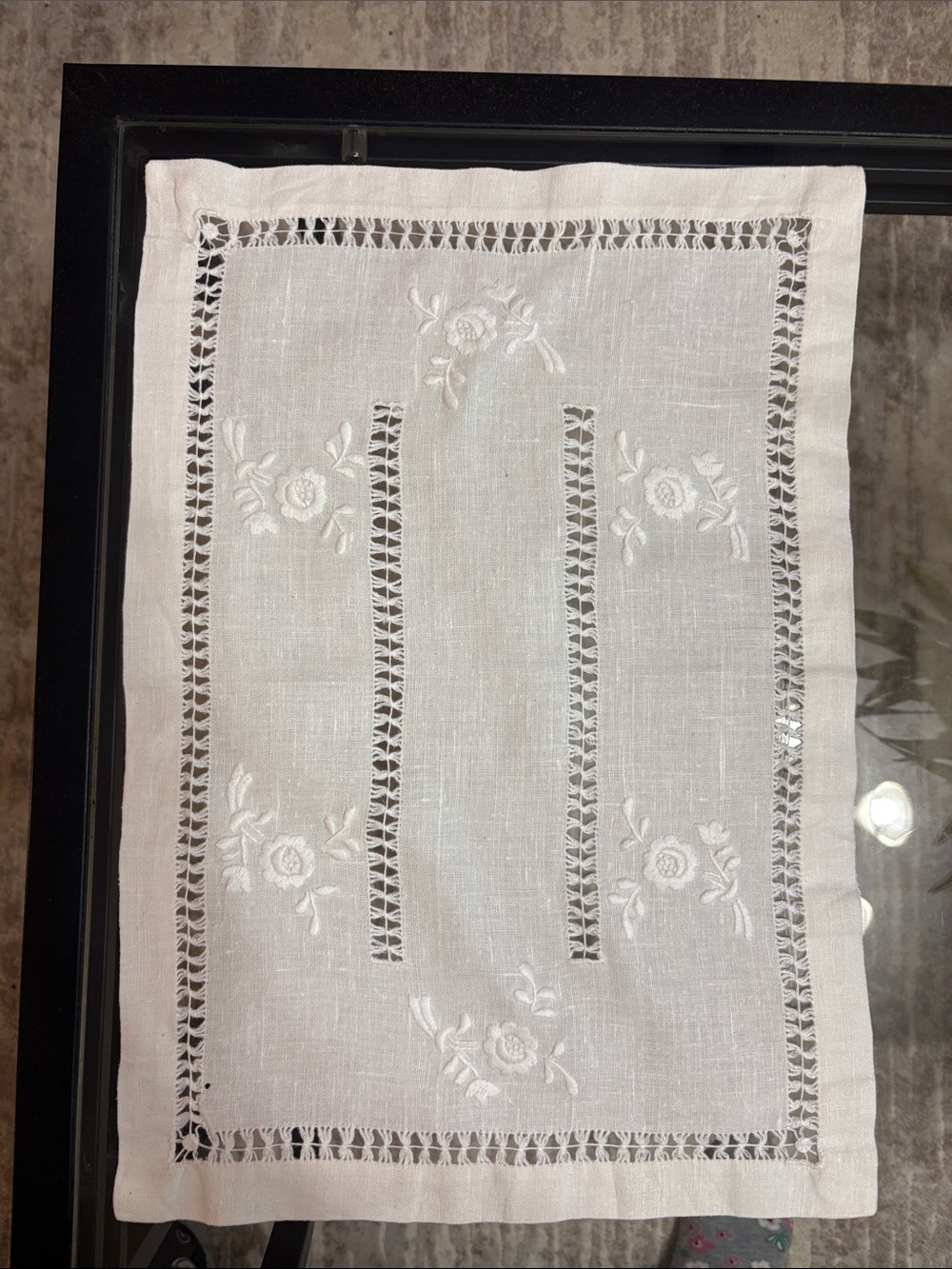 White Embroidered Linen Table Runner by